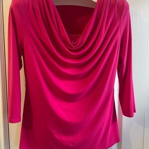 Chic Fuchsia Pink Drape Neck Blouse (Medium)